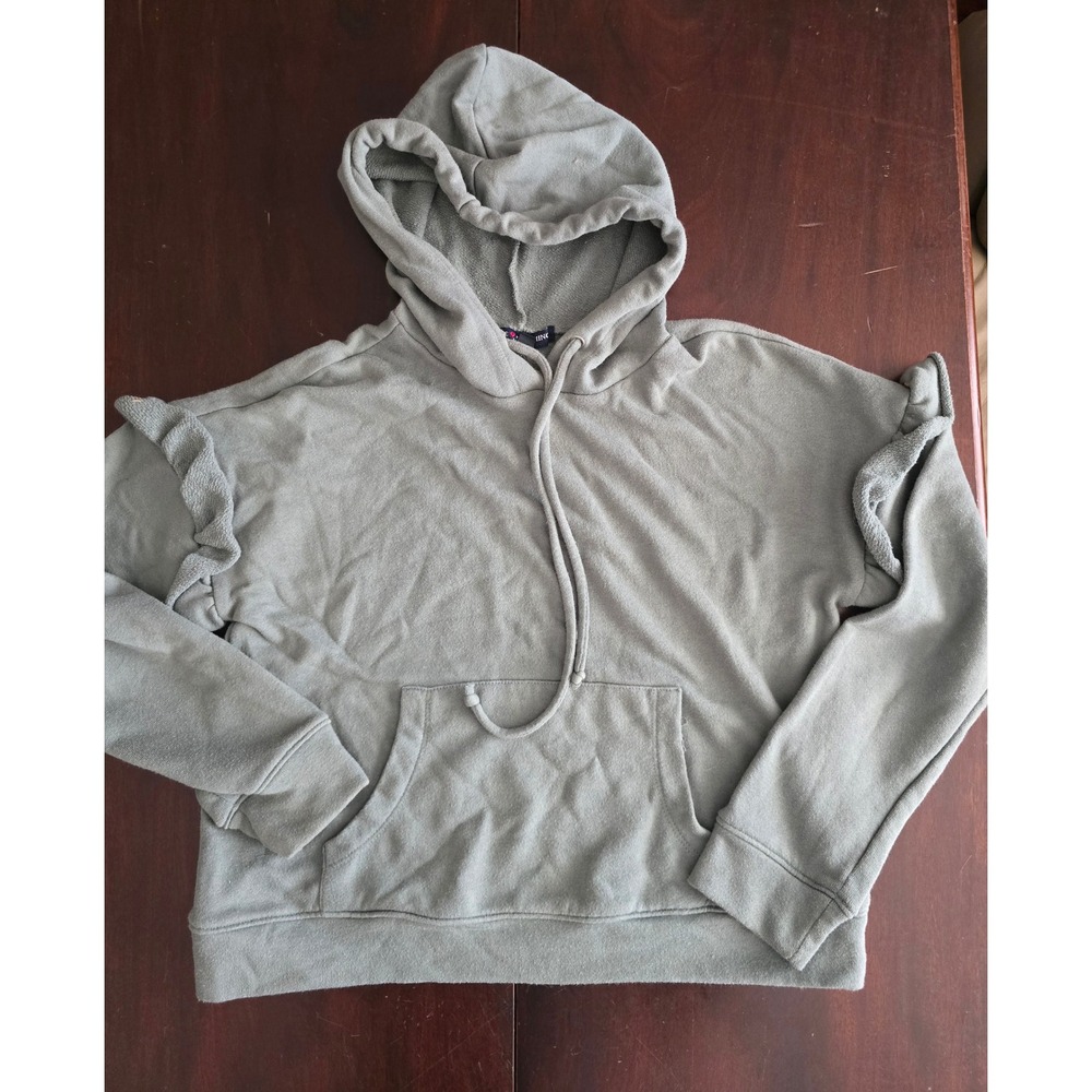 One‎ Clothing Los Angeles Sage Green Ruffle Shoulder Hoodie Sweatshirt Small